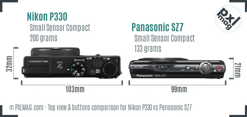 Nikon P330 vs Panasonic SZ7 top view buttons comparison