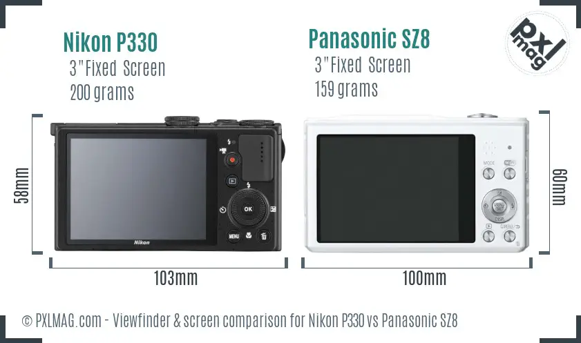 Nikon P330 vs Panasonic SZ8 Screen and Viewfinder comparison