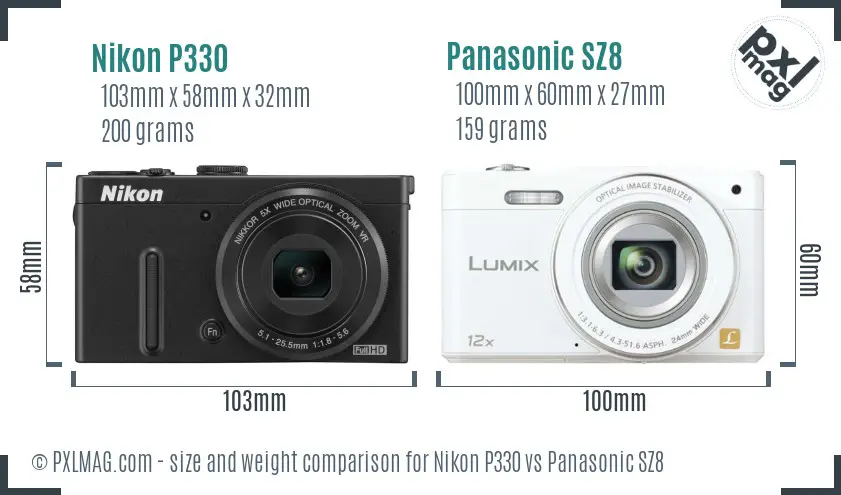 Nikon P330 vs Panasonic SZ8 size comparison