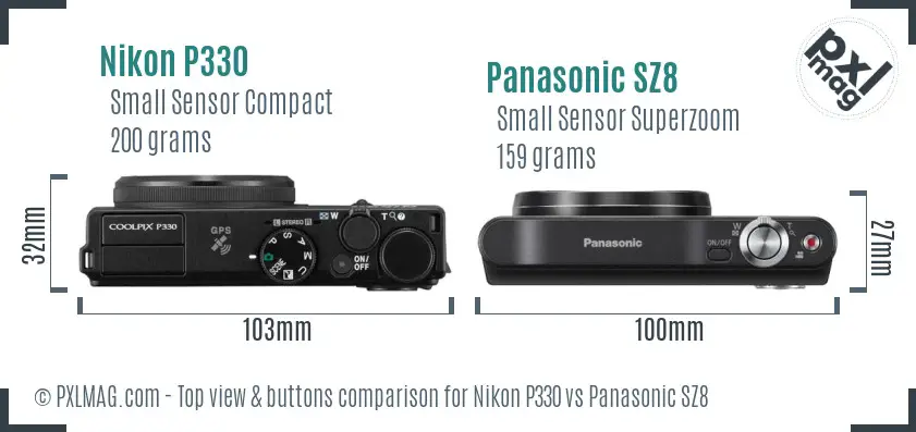 Nikon P330 vs Panasonic SZ8 top view buttons comparison
