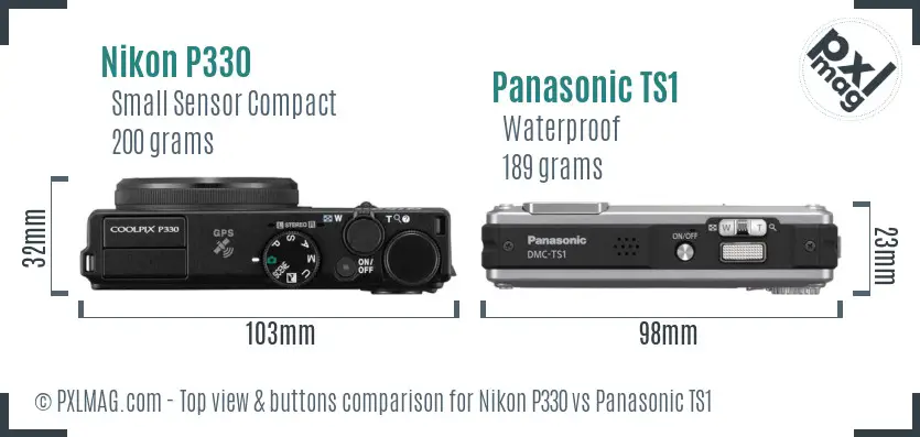 Nikon P330 vs Panasonic TS1 top view buttons comparison