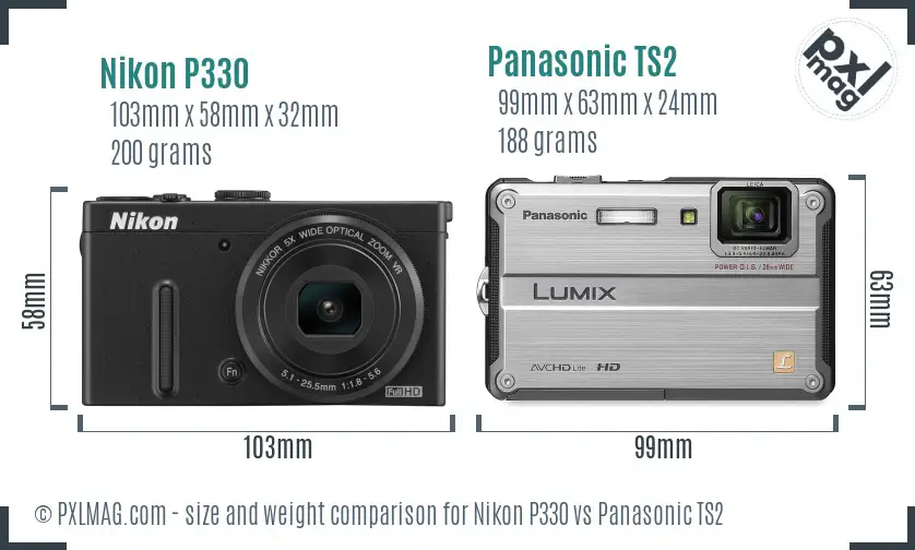 Nikon P330 vs Panasonic TS2 size comparison Nikon P330 vs Panasonic TS2 size comparison