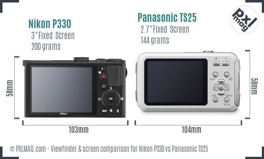 Nikon P330 vs Panasonic TS25 Screen and Viewfinder comparison