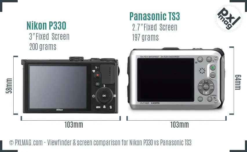 Nikon P330 vs Panasonic TS3 Screen and Viewfinder comparison