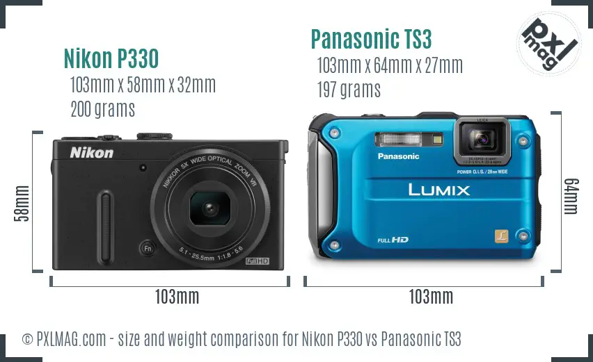 Nikon P330 vs Panasonic TS3 size comparison