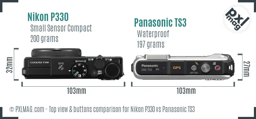 Nikon P330 vs Panasonic TS3 top view buttons comparison