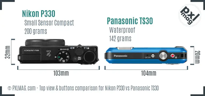 Nikon P330 vs Panasonic TS30 top view buttons comparison Nikon P330 vs Panasonic TS30 top view buttons comparison