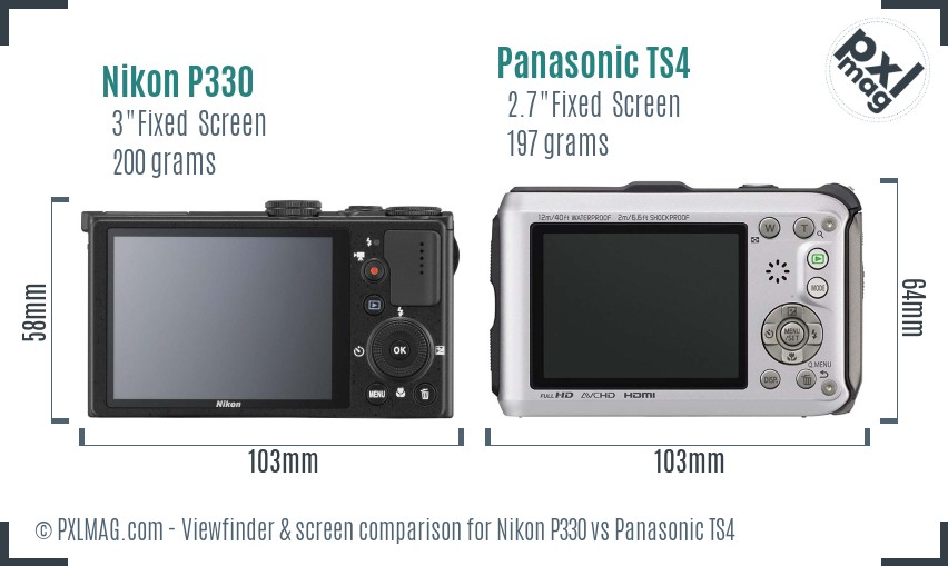 Nikon P330 vs Panasonic TS4 Screen and Viewfinder comparison