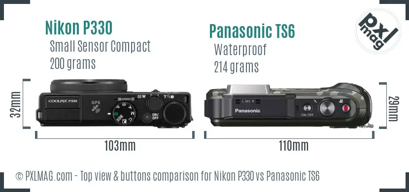 Nikon P330 vs Panasonic TS6 top view buttons comparison