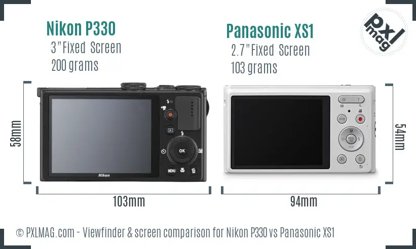 Nikon P330 vs Panasonic XS1 Screen and Viewfinder comparison