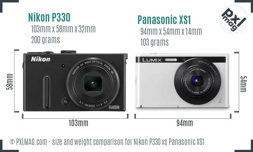 Nikon P330 vs Panasonic XS1 size comparison