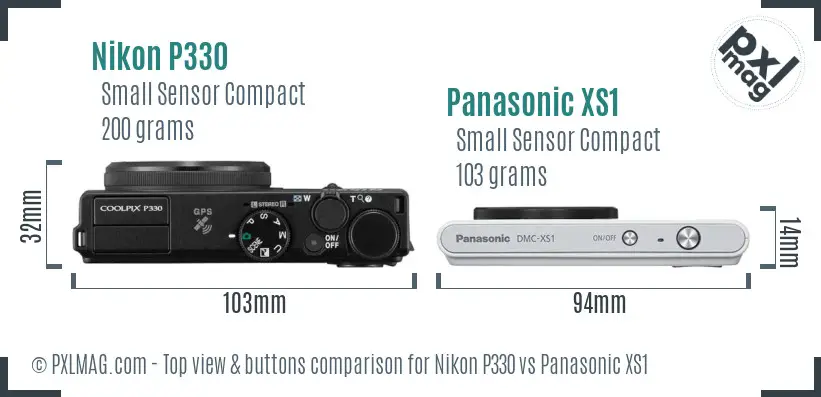 Nikon P330 vs Panasonic XS1 top view buttons comparison