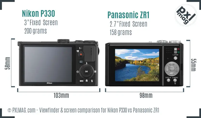 Nikon P330 vs Panasonic ZR1 Screen and Viewfinder comparison