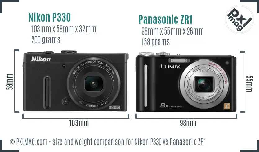 Nikon P330 vs Panasonic ZR1 size comparison
