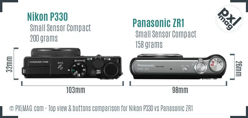 Nikon P330 vs Panasonic ZR1 top view buttons comparison