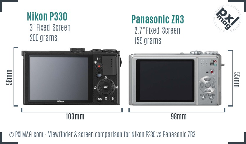 Nikon P330 vs Panasonic ZR3 Screen and Viewfinder comparison