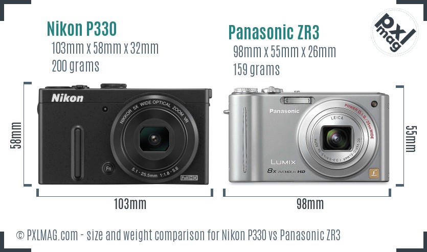 Nikon P330 vs Panasonic ZR3 size comparison