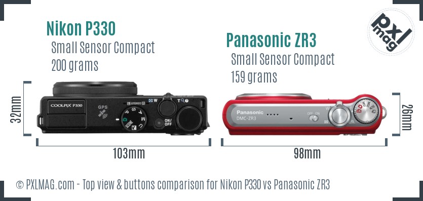 Nikon P330 vs Panasonic ZR3 top view buttons comparison