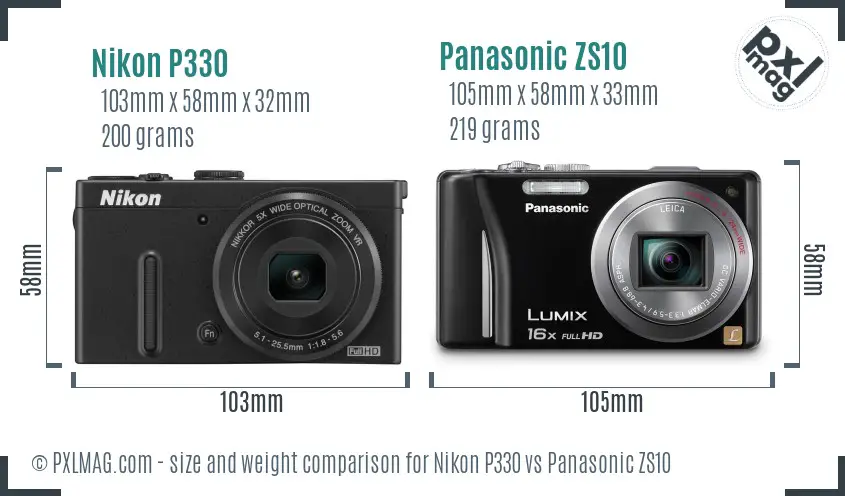 Nikon P330 vs Panasonic ZS10 size comparison