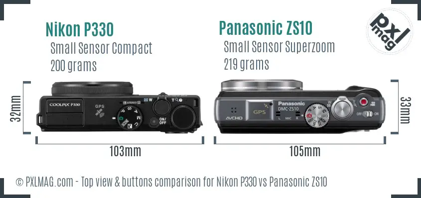 Nikon P330 vs Panasonic ZS10 top view buttons comparison