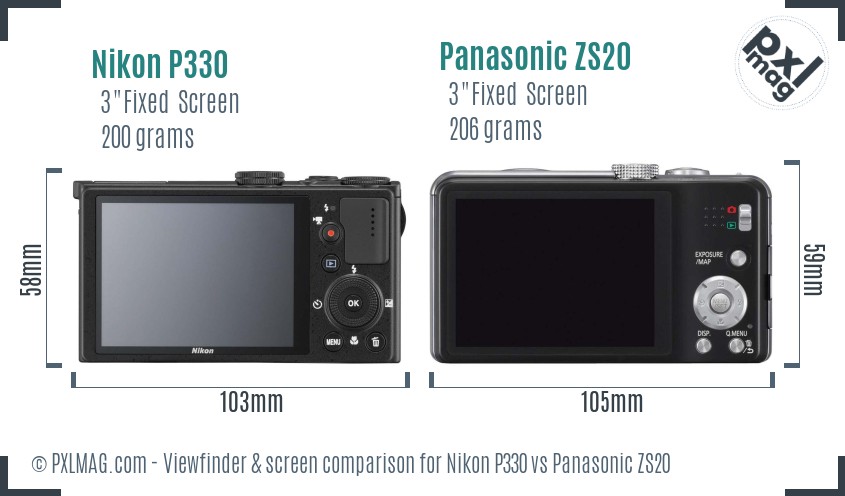 Nikon P330 vs Panasonic ZS20 Screen and Viewfinder comparison