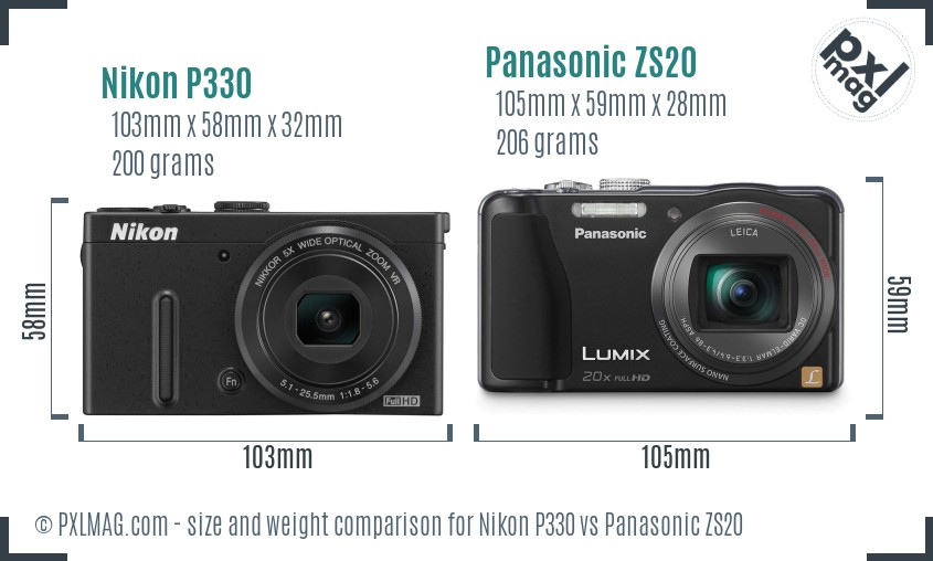Nikon P330 vs Panasonic ZS20 size comparison