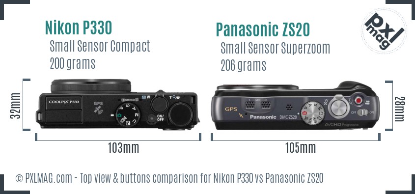 Nikon P330 vs Panasonic ZS20 top view buttons comparison