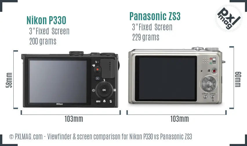 Nikon P330 vs Panasonic ZS3 Screen and Viewfinder comparison