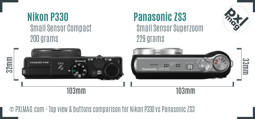 Nikon P330 vs Panasonic ZS3 top view buttons comparison