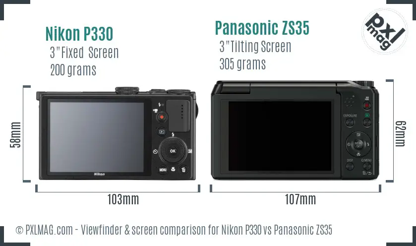 Nikon P330 vs Panasonic ZS35 Screen and Viewfinder comparison