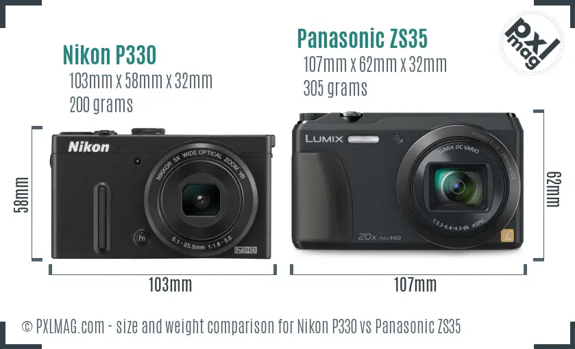 Nikon P330 vs Panasonic ZS35 size comparison