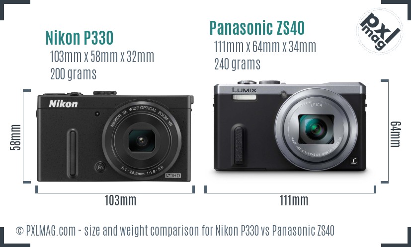 Nikon P330 vs Panasonic ZS40 size comparison