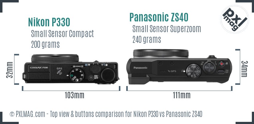Nikon P330 vs Panasonic ZS40 top view buttons comparison