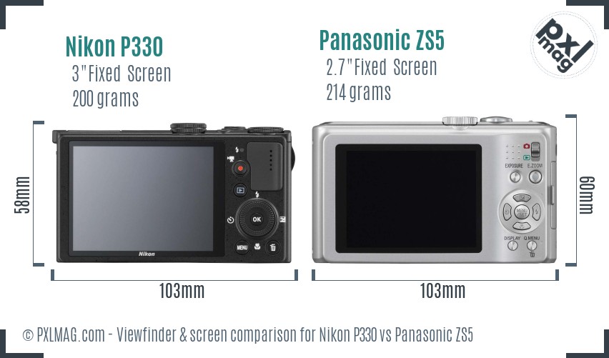Nikon P330 vs Panasonic ZS5 Screen and Viewfinder comparison