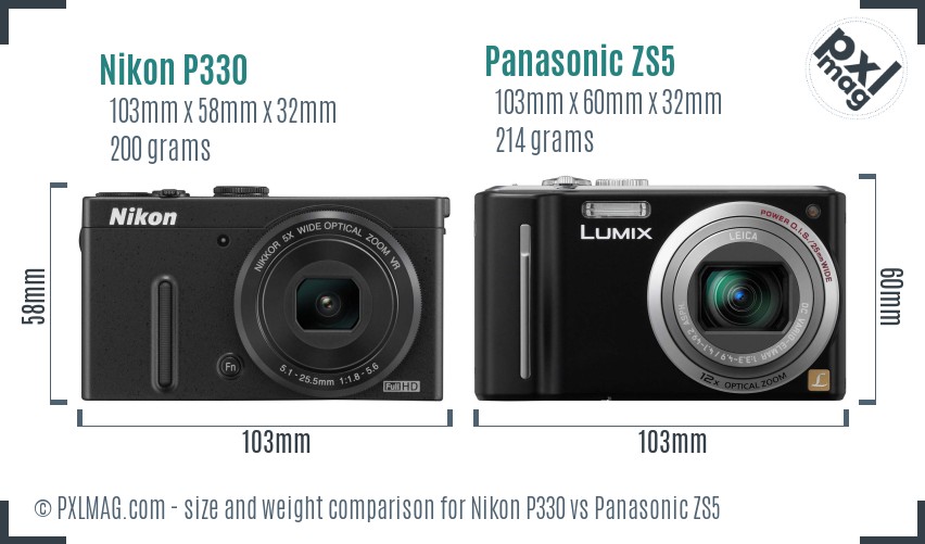 Nikon P330 vs Panasonic ZS5 size comparison Nikon P330 vs Panasonic ZS5 size comparison