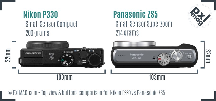 Nikon P330 vs Panasonic ZS5 top view buttons comparison