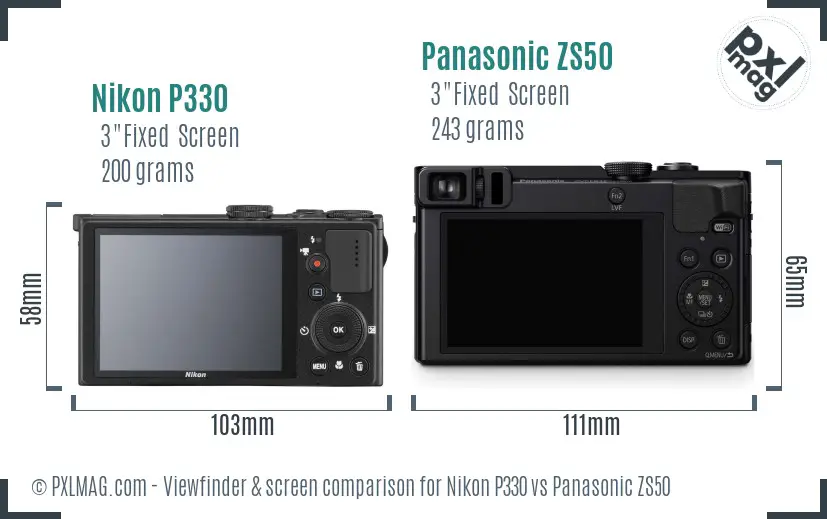 Nikon P330 vs Panasonic ZS50 Screen and Viewfinder comparison