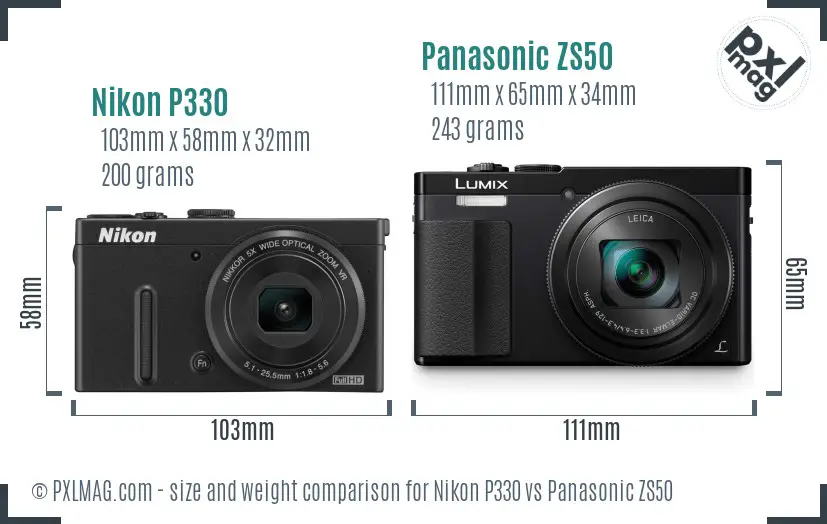 Nikon P330 vs Panasonic ZS50 size comparison