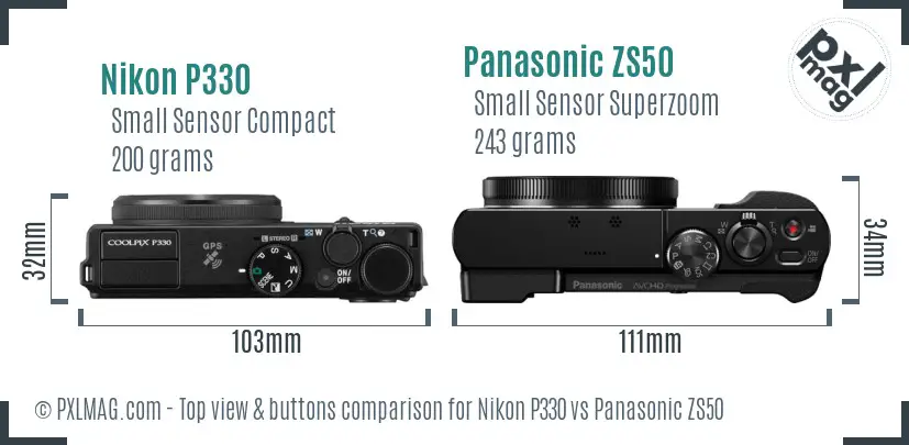 Nikon P330 vs Panasonic ZS50 top view buttons comparison