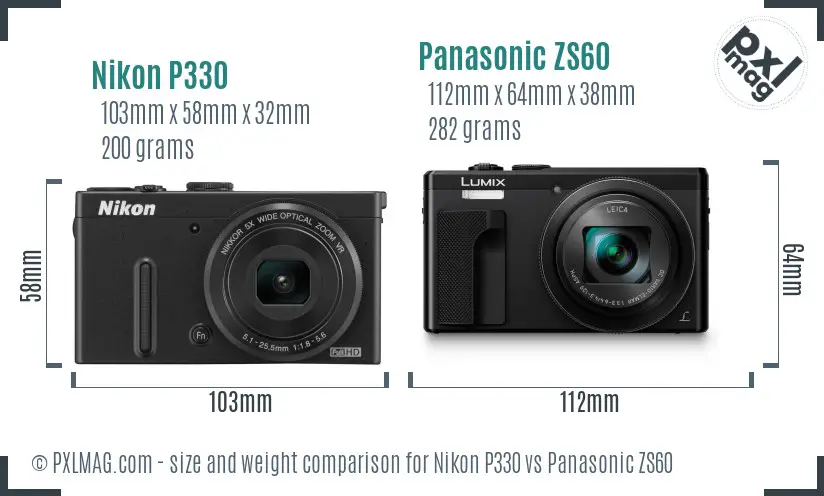 Nikon P330 vs Panasonic ZS60 size comparison