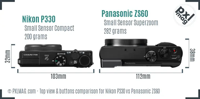 Nikon P330 vs Panasonic ZS60 top view buttons comparison