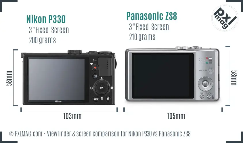 Nikon P330 vs Panasonic ZS8 Screen and Viewfinder comparison