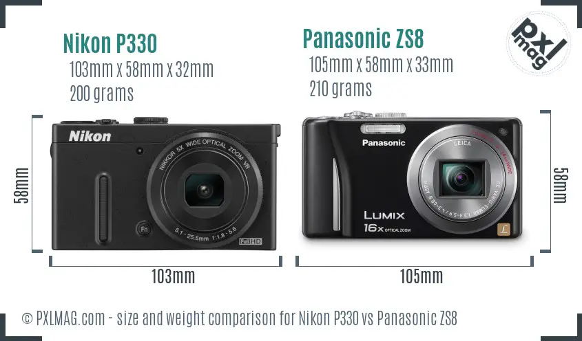 Nikon P330 vs Panasonic ZS8 size comparison