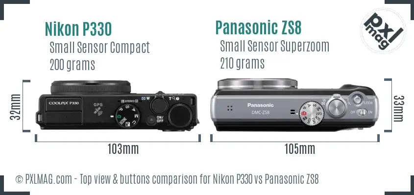 Nikon P330 vs Panasonic ZS8 top view buttons comparison