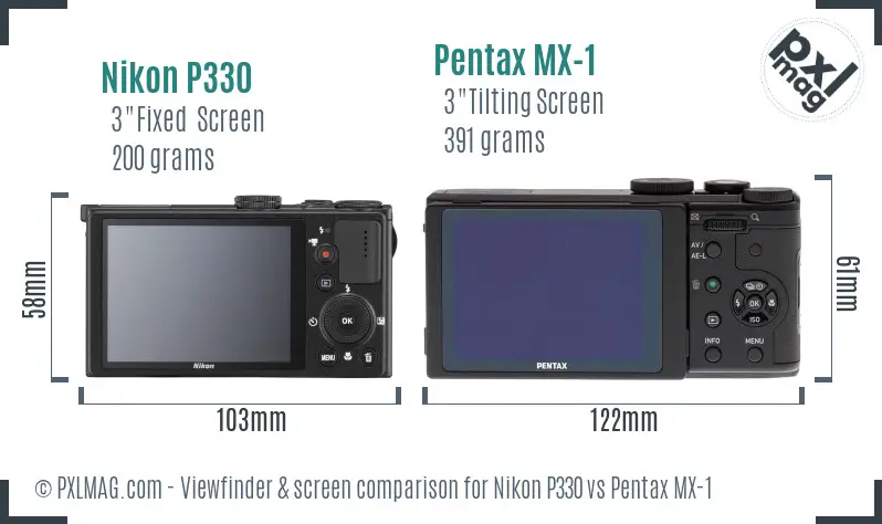 Nikon P330 vs Pentax MX-1 Screen and Viewfinder comparison