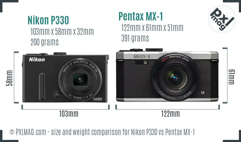 Nikon P330 vs Pentax MX-1 size comparison