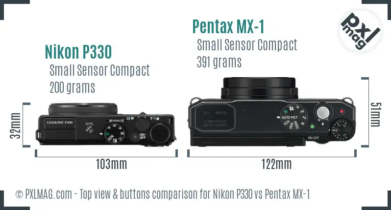 Nikon P330 vs Pentax MX-1 top view buttons comparison