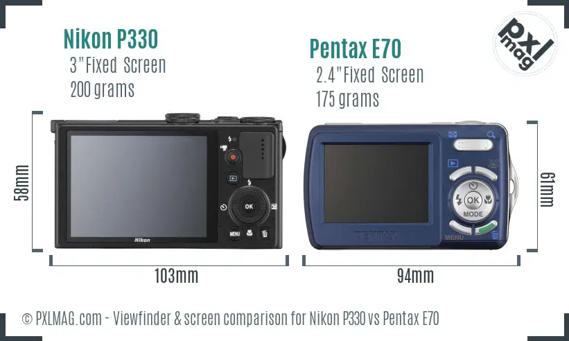 Nikon P330 vs Pentax E70 Screen and Viewfinder comparison