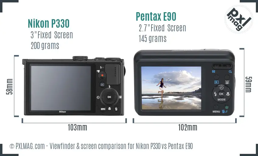 Nikon P330 vs Pentax E90 Screen and Viewfinder comparison Nikon P330 vs Pentax E90 Screen and Viewfinder comparison