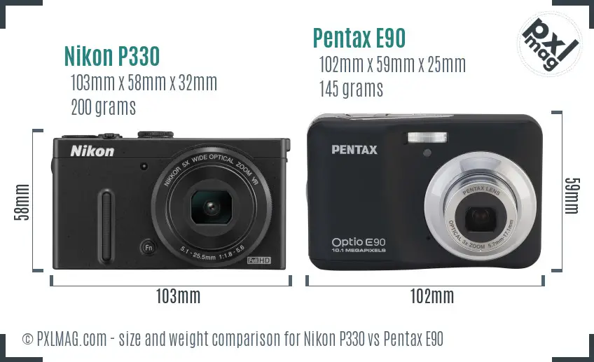 Nikon P330 vs Pentax E90 size comparison Nikon P330 vs Pentax E90 size comparison